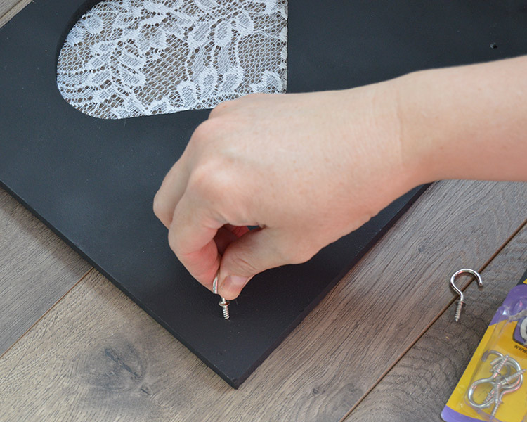 DIY Jewelry Organizer - add cup hooks for hanging necklaces and bracelets