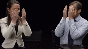 Couple ages and reveal older selves to each other - so cool!