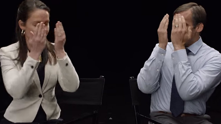 Couple ages and reveal older selves to each other - so cool!