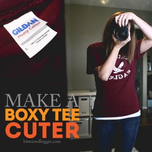 Turn a large mens boxy t-shirt into a cuter fitted tee - NO SEW!