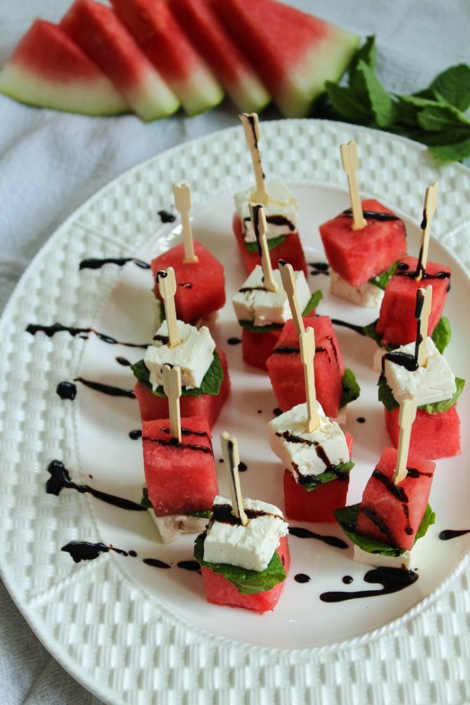 Watermelon Feta and Mint Skewers