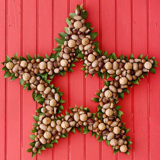 Star shaped wreath made with nuts