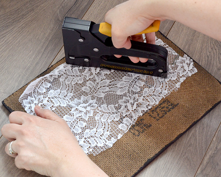 DIY Jewelry Organizer Tutorial - staple lace to cut out