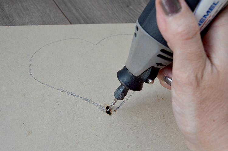 DIY Jewelry Organizer - drill hole to make opening for coping saw