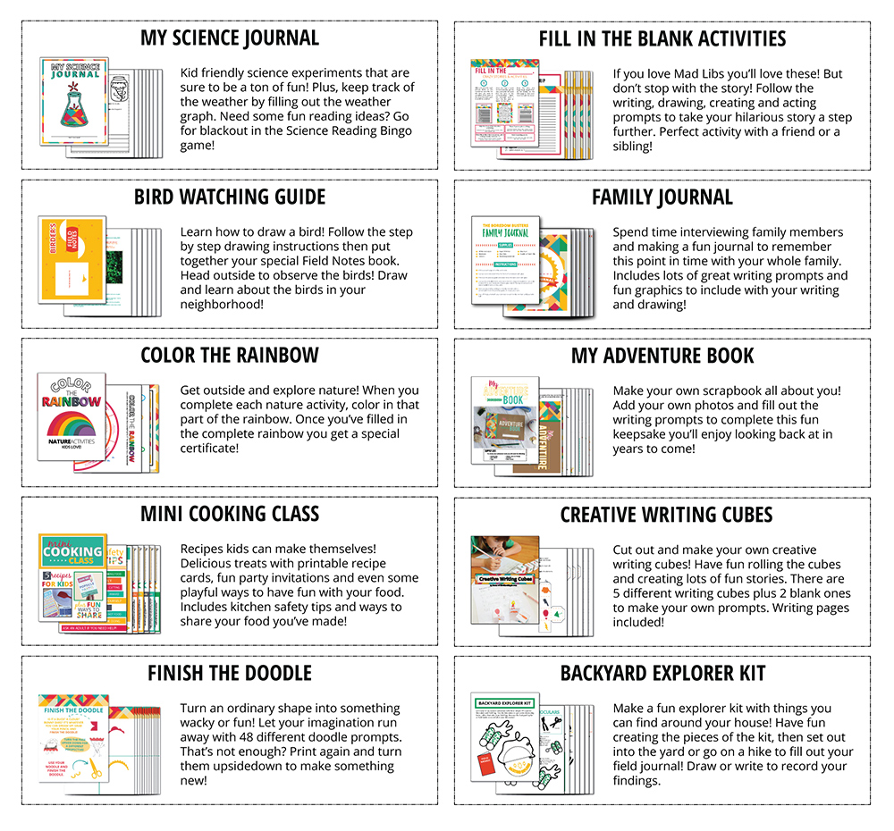 Contents of the Boredom Busters kit - just download and print!