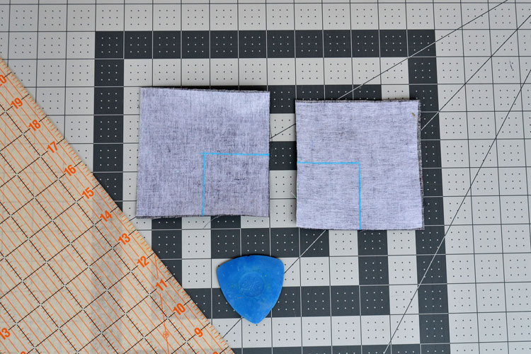 Chalk lines on pattern pieces for Minecraft creeper pillow